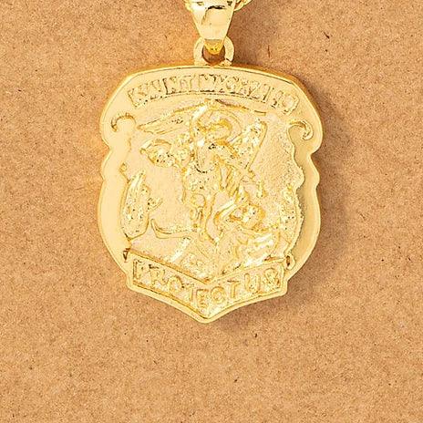 St. Michael Medallion Necklace Gold Plated over Brass
