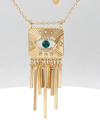 Close Up Talisman Gold Plated Evil Eye Medallion with Gold Plated Fringe