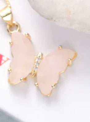 Rose Quartz Gemstone Butterfly Pendant