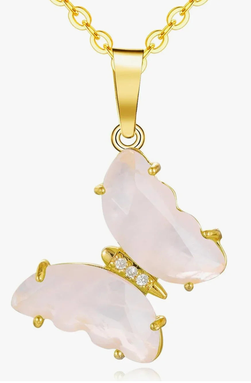Rose Quartz Gemstone Butterfly Pendant Close-Up