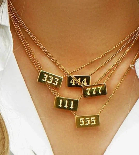 Angel Number Necklaces on Model