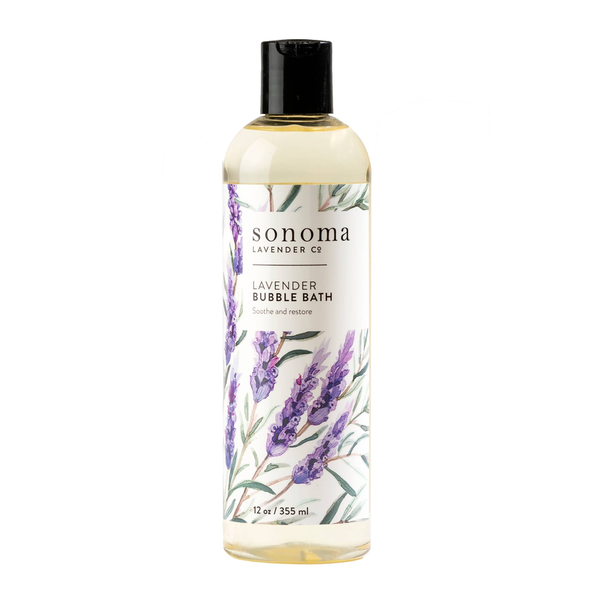 Bottle of Sonoma Lavender lavender bubble bath on a white background