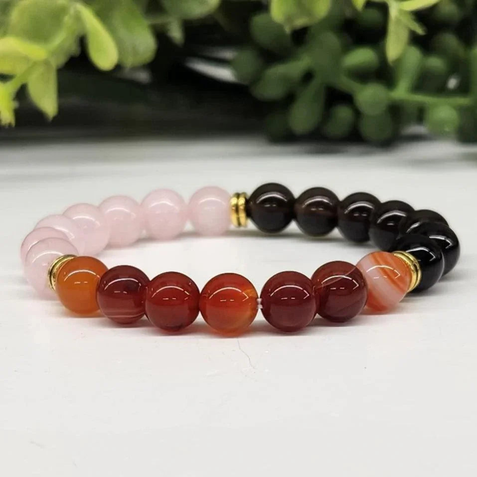 carnelian, rose qyartz grief loss bracelet side view