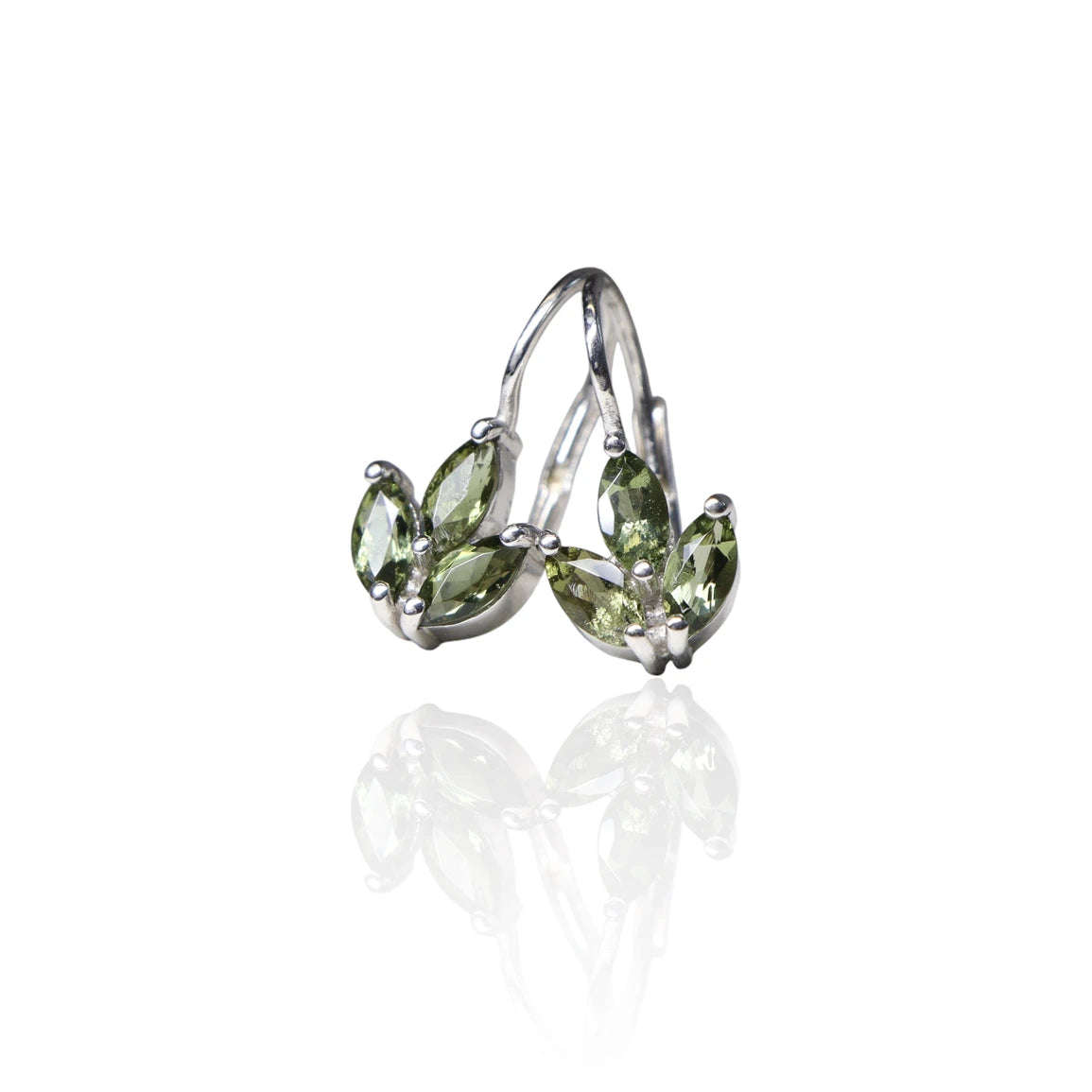 Fleur de Lis Faceted Leaf Moldavite Earrings