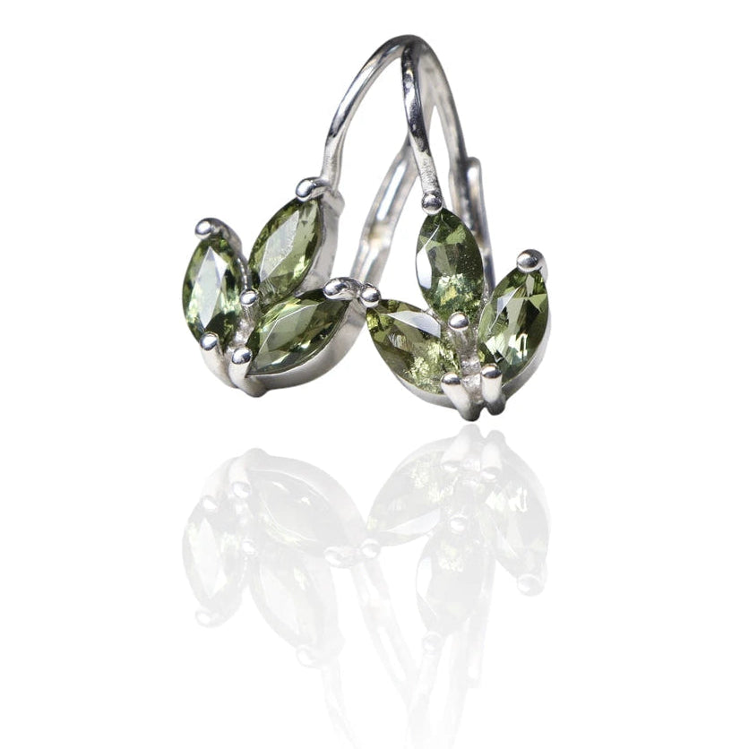 Fleur de Lis Faceted Leaf Moldavite Earrings
