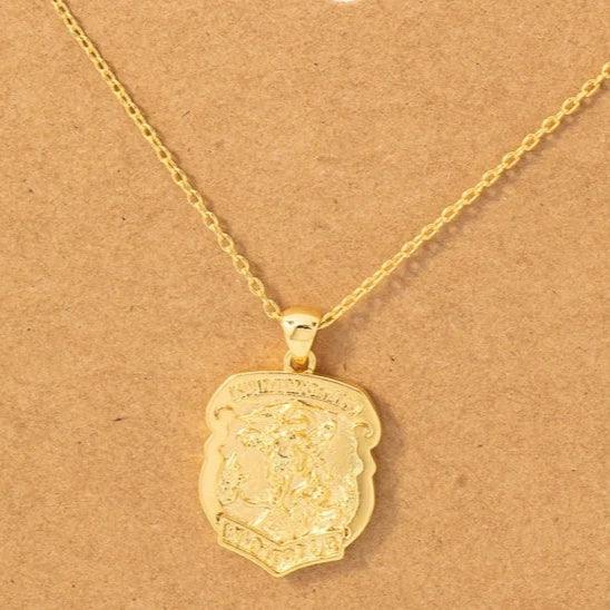St. Michael Medallion Necklace Gold