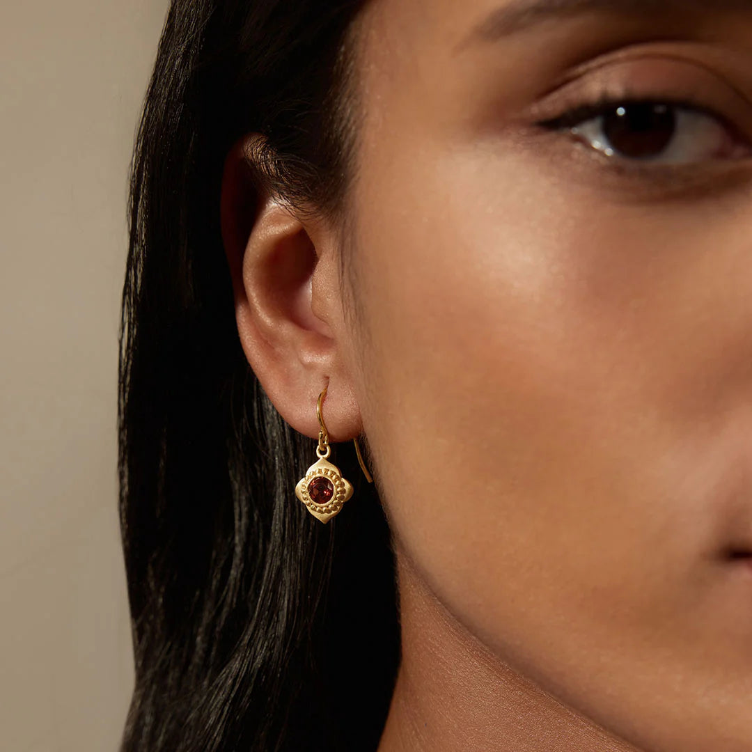 Garnet Strong Heart Drop Earrings On Model