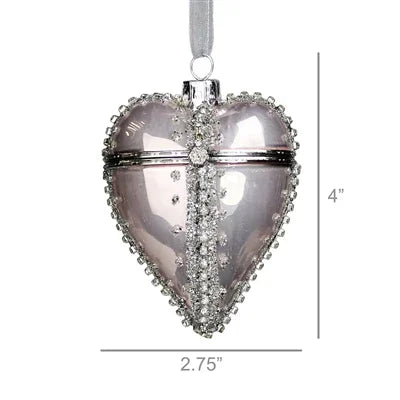 Bejeweled Heart Locket Glass Ornament Size