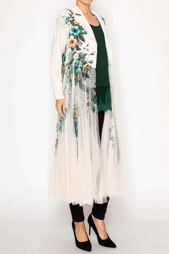 Hibiscus Cardigan Blazer w/ Long Mesh Layer Side View