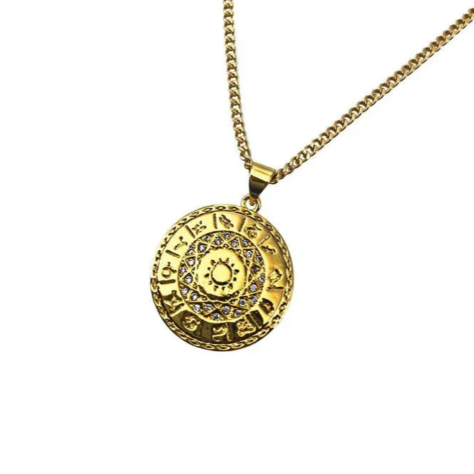 Horoscope Pendant on Brass Curb Chain Necklace