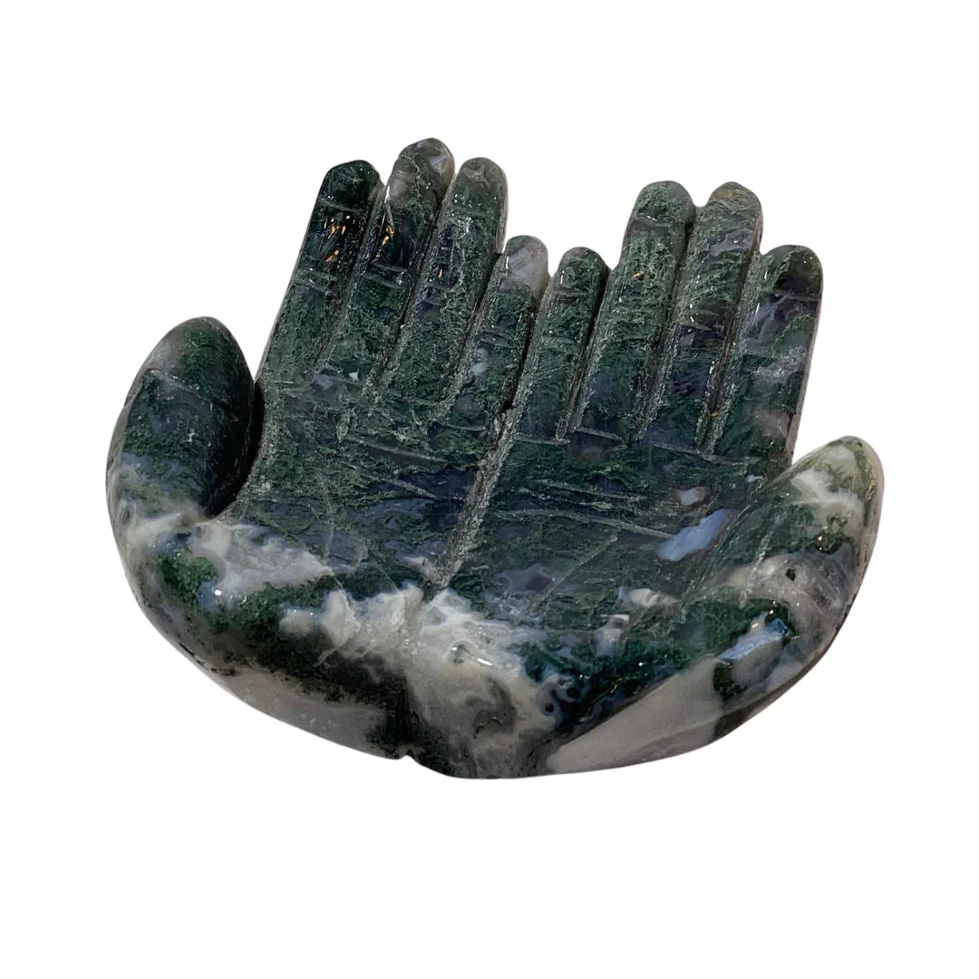 Moss Agate Cupped Hands Bowl