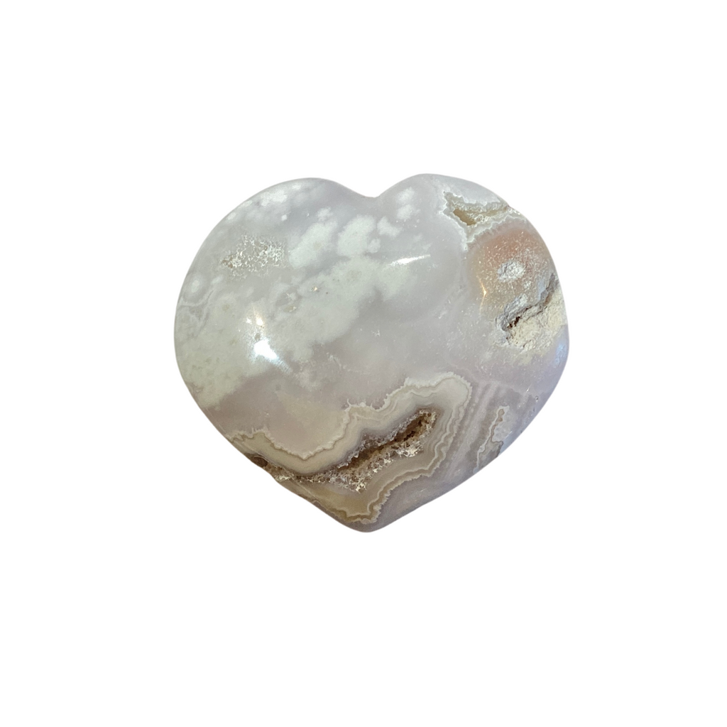 white and brown flower agate heart