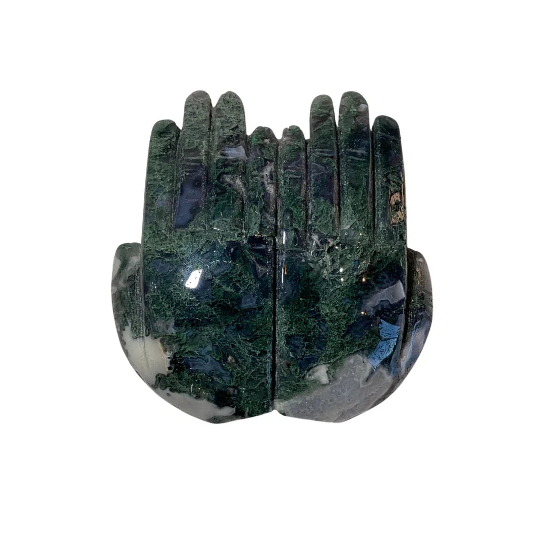 Moss Agate Cupped Hands Bowl