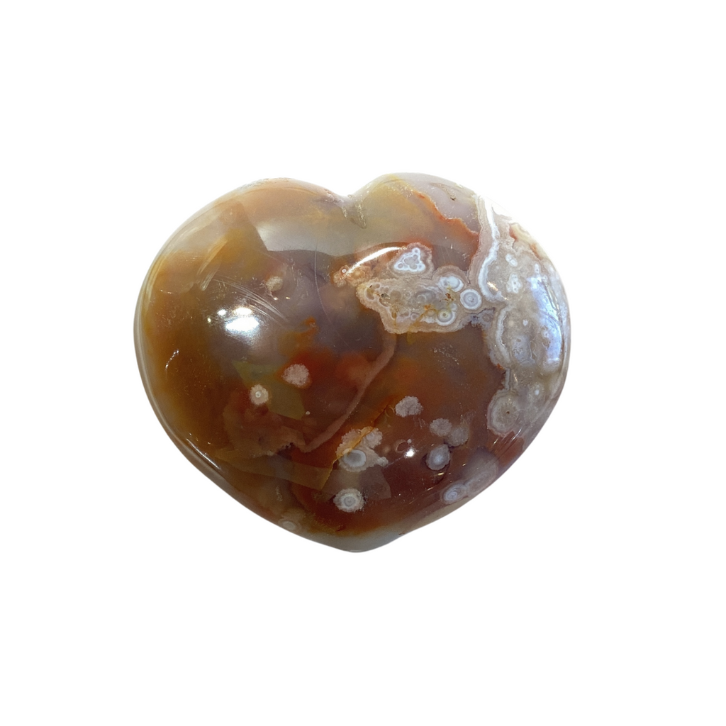 brown and white flower agate heart