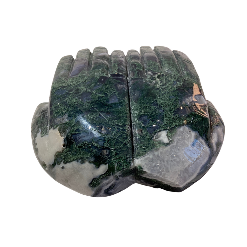 Moss Agate Cupped Hands Bowl