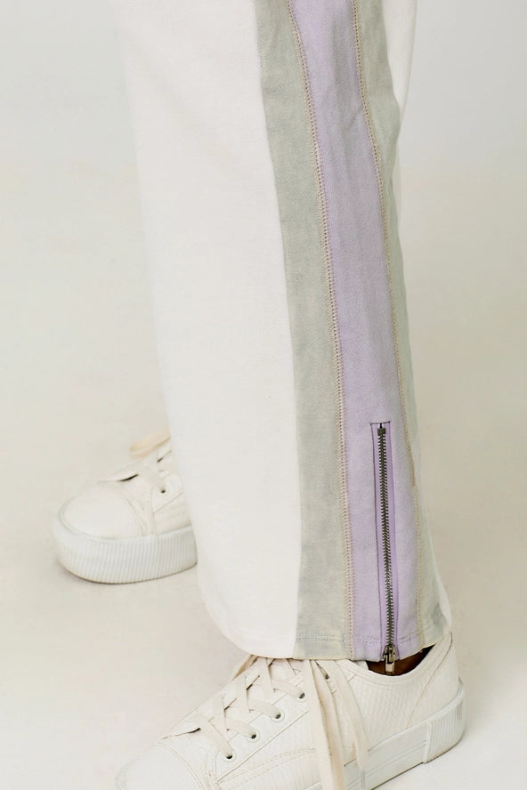 Ivory Washed Color Block Terry Pants details