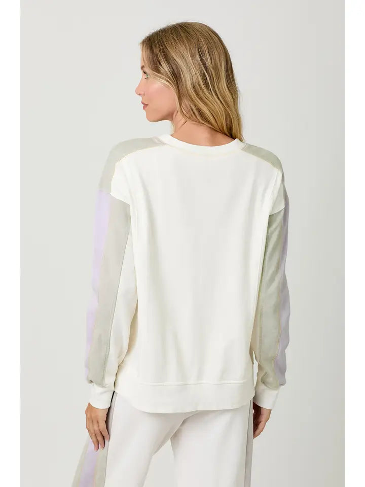 Ivory Washed Color Block Terry Top back view