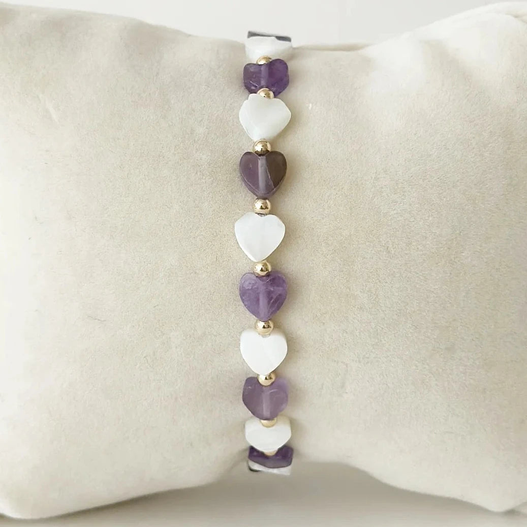 Pippa Heart Bracelet with Mother of Pearl and Amethyst