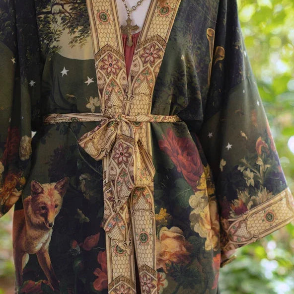 Joan of Arc & Florals Opera Kimono Style Duster Close Up View
