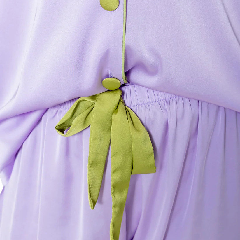 Silky Lavender Short Sleeve Pant Set Pajamas details