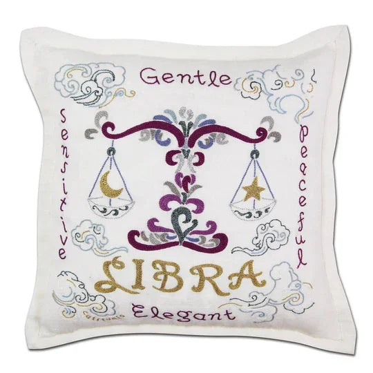 Libra Embroidered Linen Pillow