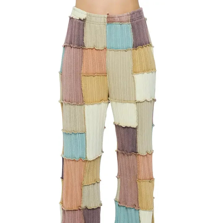 Hippie Patchwork Multicolored Stitching Pants front view