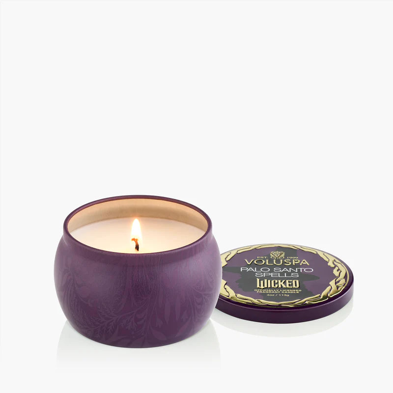 Wicked's Elphaba Palo Santo Spells Mini Tin Candle Lit