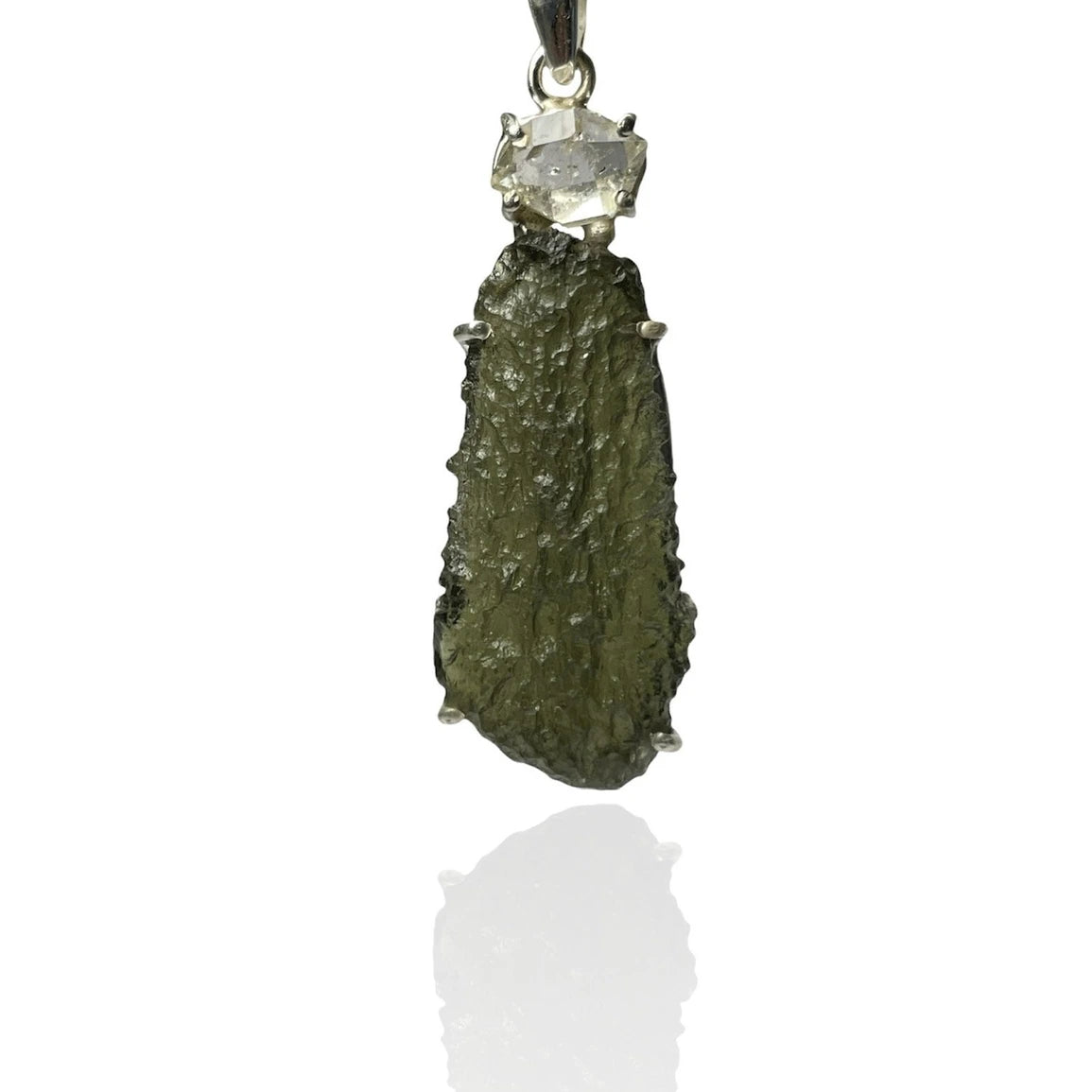 Moldavite and Herkimer Diamond Pendant 3