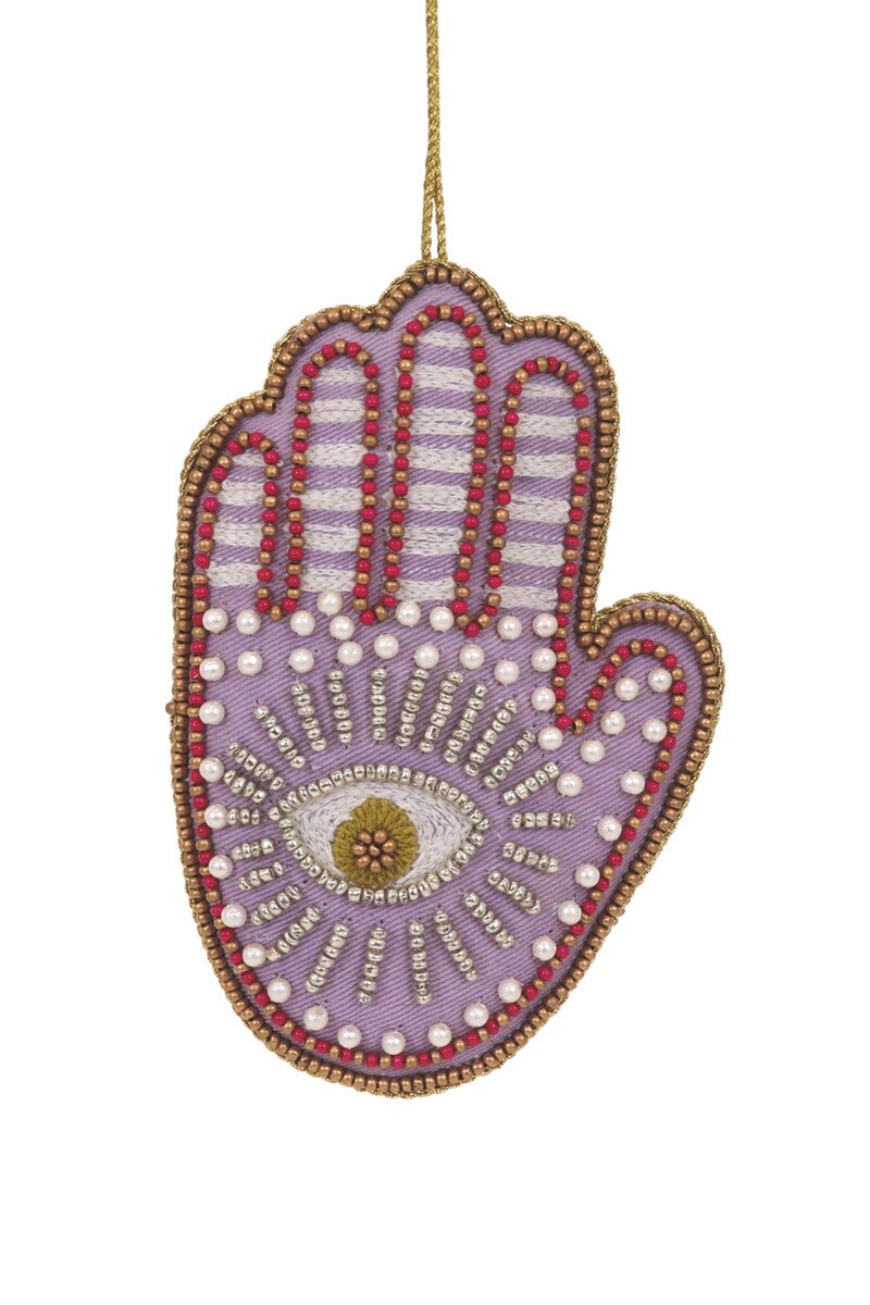 Purple Beaded Hamsa Hand Charm