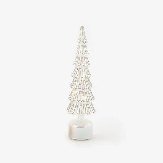 Silver Revolving Lighted Glass Tree