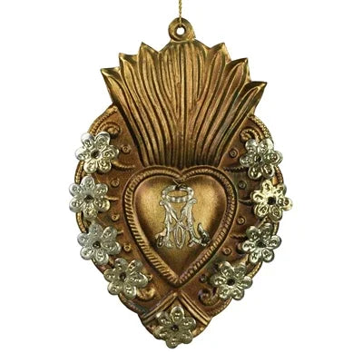 Adorned Sacred Heart Milago Antique Gold Ornament