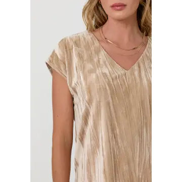 Sand Velvet Cupro V-Neck Top close up view