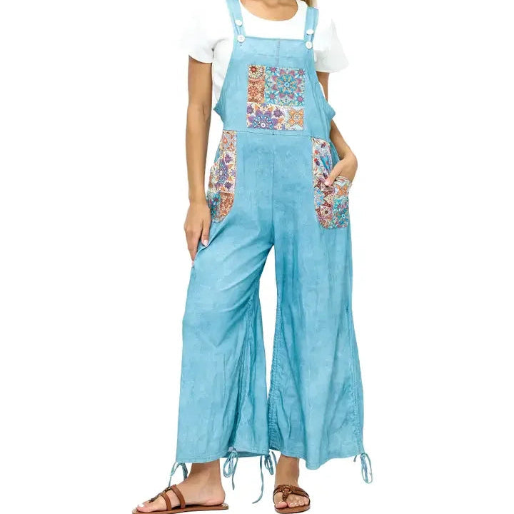 Sky Floral Mandala Patchwork Overall front view