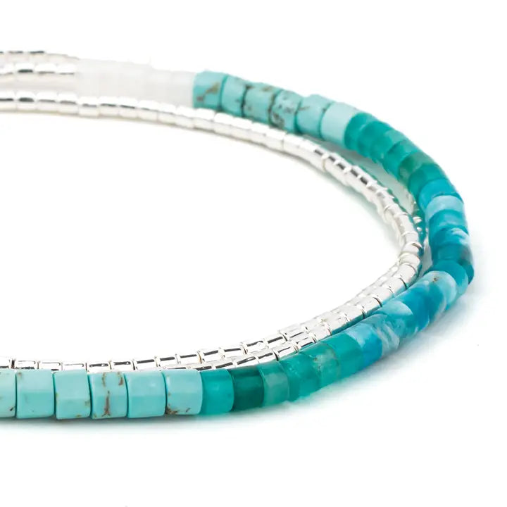 Turquoise beaded bracelets on a white background