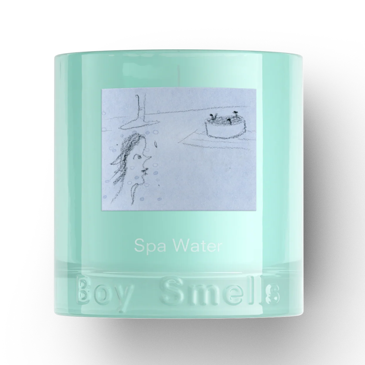 Mint green candle Spa Scent with 'Boy Smells' branding and a label on a white background