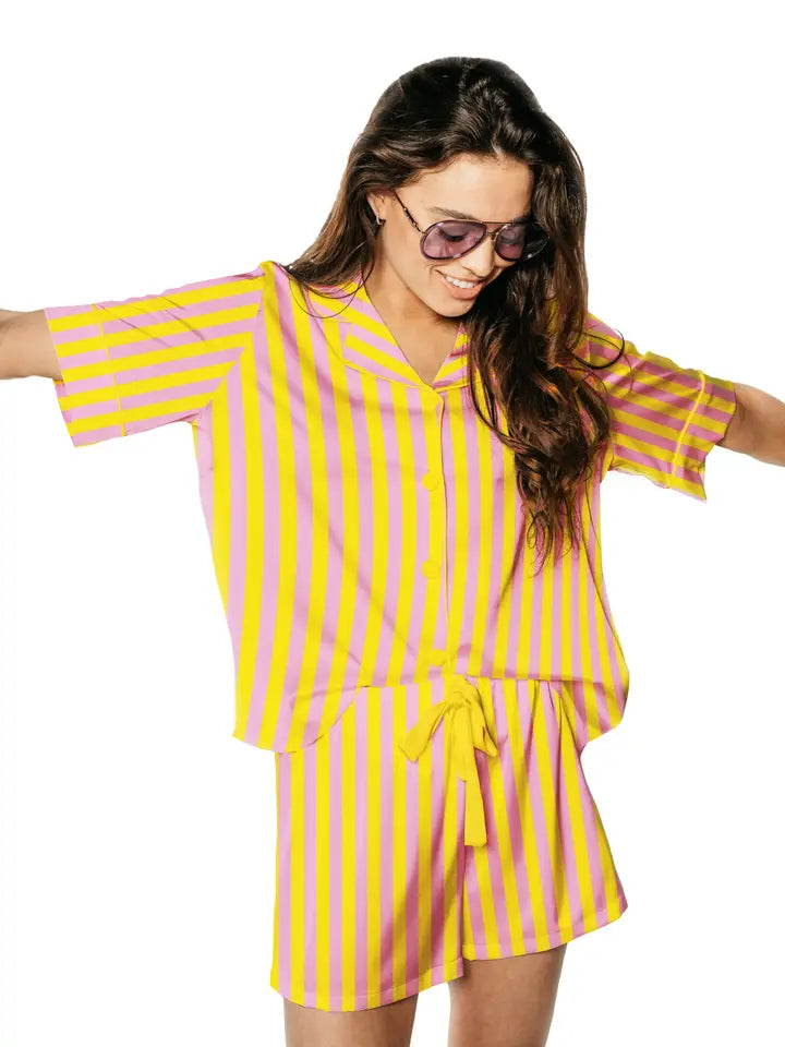 Sunshine Club Silky Short Sleeve Short Set Pajamas front view