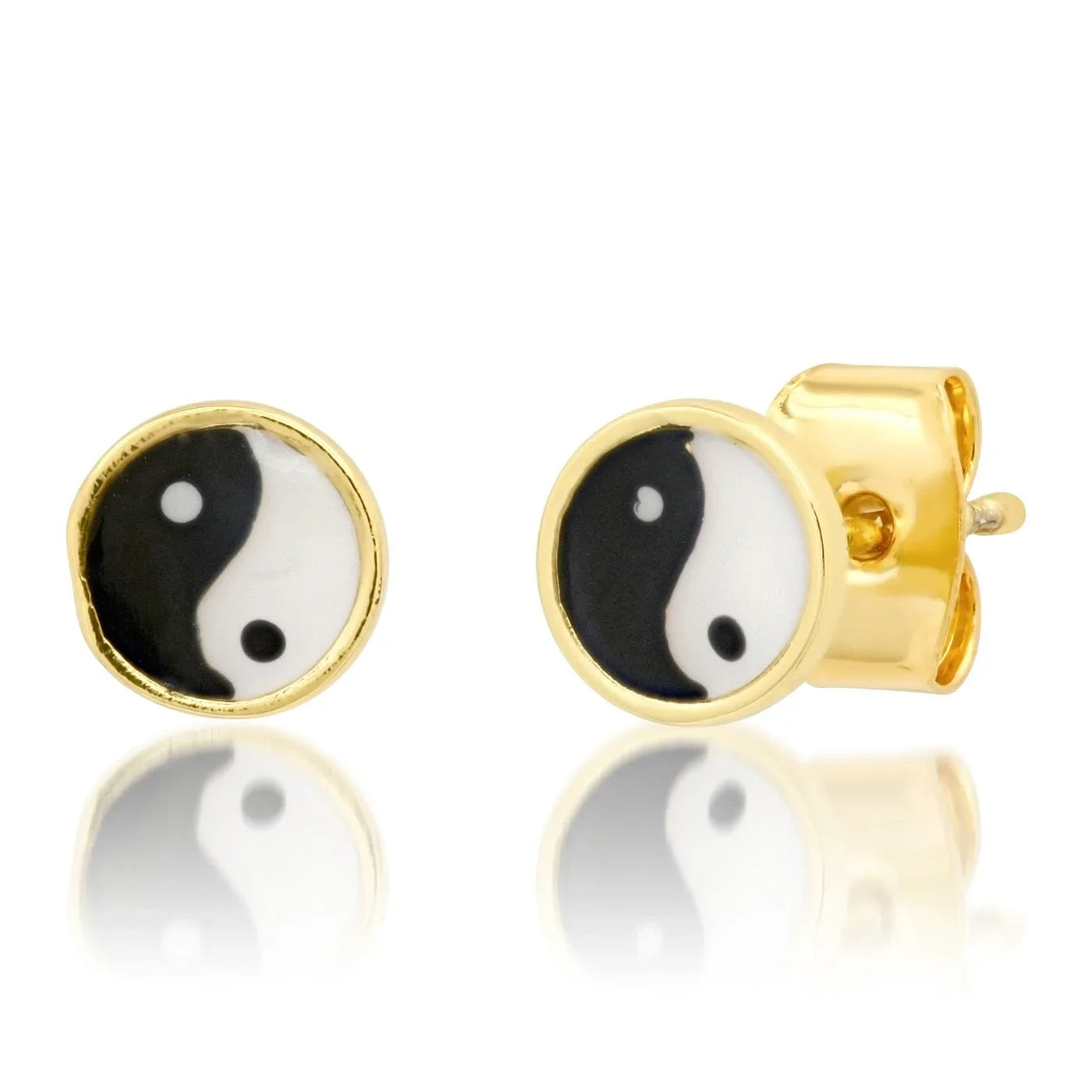 Yin Yang Black and White Enamel Gold Trim Post Earrings