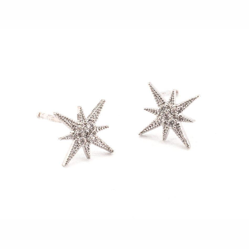 Starburst Silver CZ Post Earring Full View