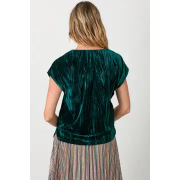 Teal Velvet Cupro V-Neck Top back view