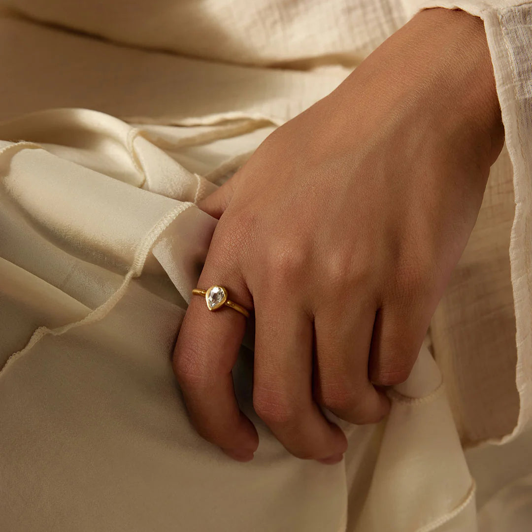 White Topaz Gaining Clarity Pear Ring on Hand