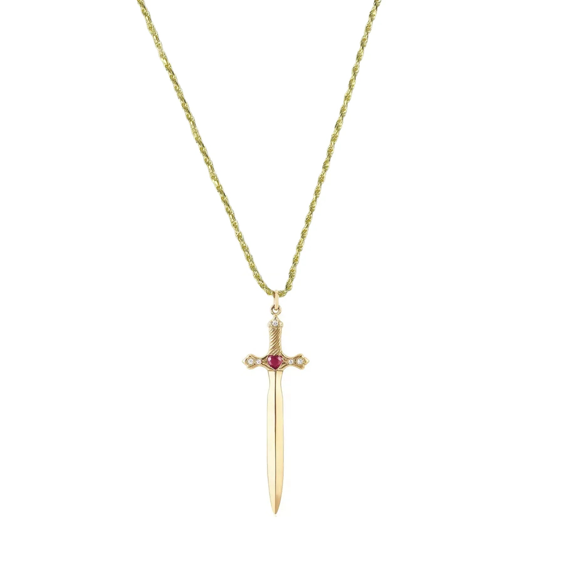 Spitfire Girl Heart and Dagger Necklace with Red Stone
