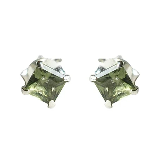 Moldavite Faceted Stud Earrings