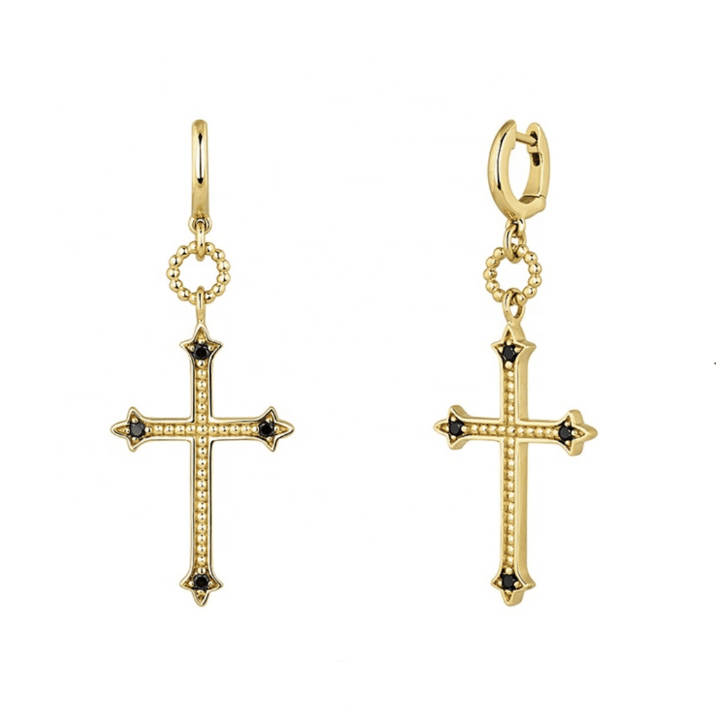 Gold Gothic Cross Gold Huggie Earrings
