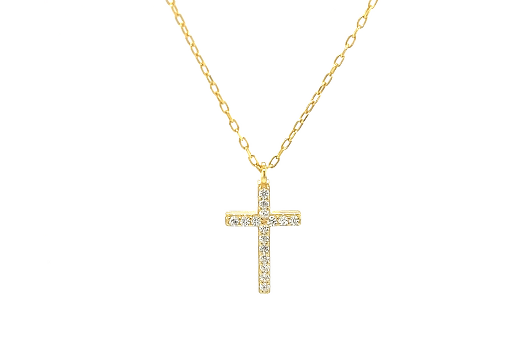 Delicate 14K Gold Plate Cubic Zirconia Cross Necklace with Gold Plated Chain