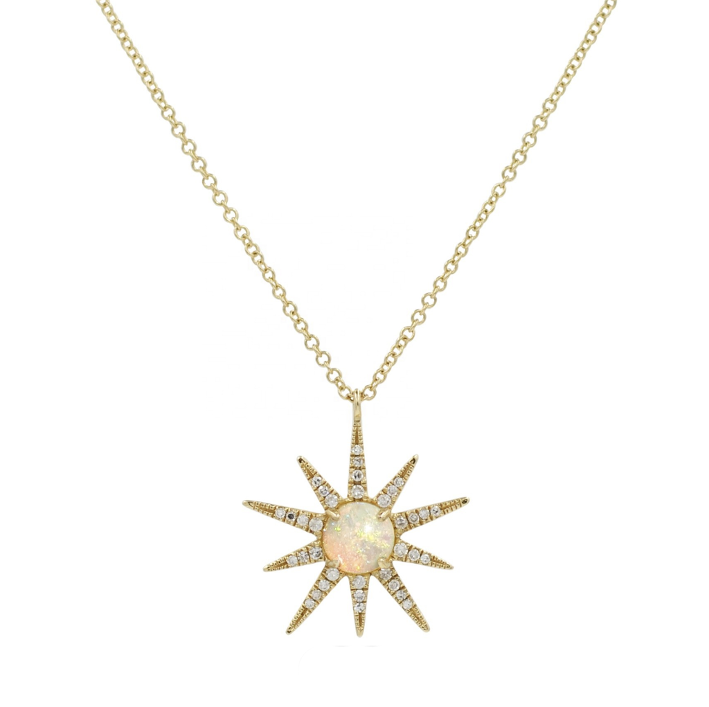 18K Gold Plate over Sterling Silver necklace with Cubic Zirconia gold Star with Opal in the Center
