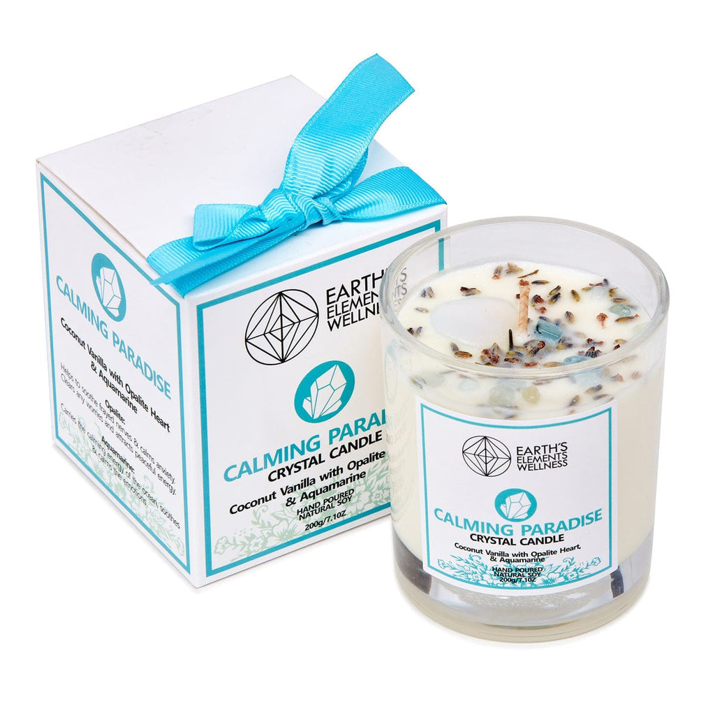 Coconut and Vanilla Calming Paradise Crystal Candle With Opalite And Aquamarine