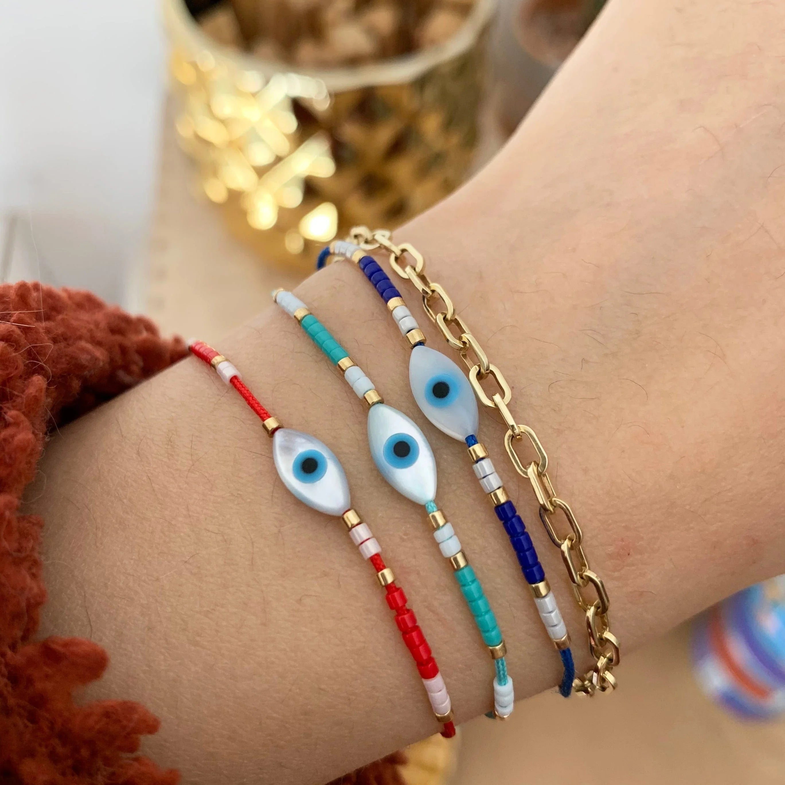Evil Eye Cord Bracelet in Turquoise