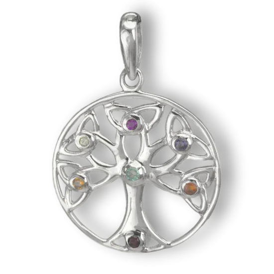 Chakra Gemstone Celtic Tree of Life Sterling Silver Pendant