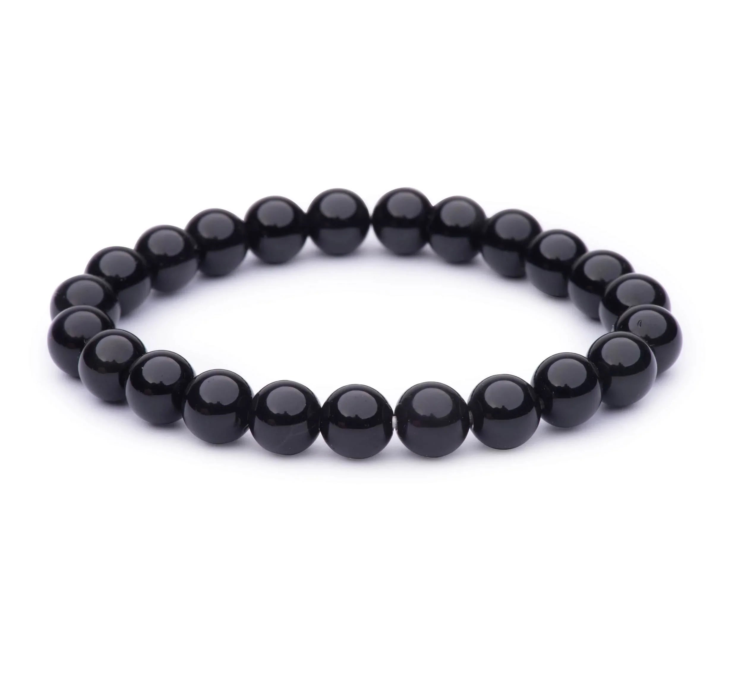 Black Obsidian 8mm Smooth Bead Stretch Bracelet Full view