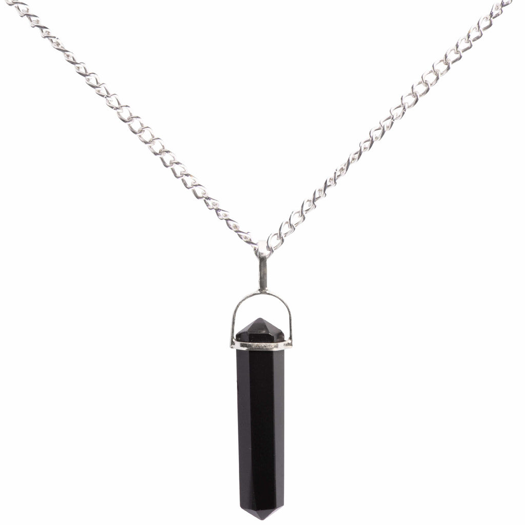 Black Tourmaline :Point Pendant Sterling Silver With Chain